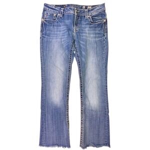 Miss Me Signature Bootcut Jeans Women's 31x29 Embellished Flap Pockets Raw Hem